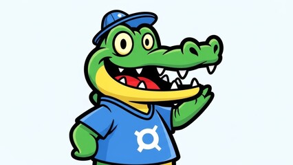 Obraz premium Playful cartoon crocodile character dressed in casual blue attire and a hat