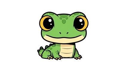 Adorable cartoon baby crocodile with big expressive eyes and friendly smile