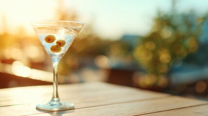 Refreshing cocktail served in a martini glass at sunset on a warm evening