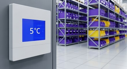 Digital display showing temperature inside a refrigerated warehouse