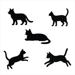Collection of cat silhouettes in various poses isolated on, perfect for design elements