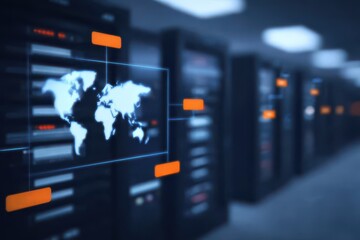 Fototapeta premium Satellite monitoring optimizes enterprise connectivity, accelerates recovery, promotes mobility, and ensures robust networking across systems