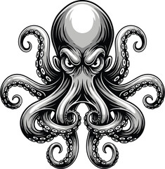 Angry octopus vector illustration kraken sea monster marine life art eps silhouette