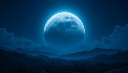 Luminous style Blue Moon Above Peaceful Night Hills