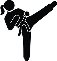 Woman practicing karate kick martial arts self defense training vector eps silhouette