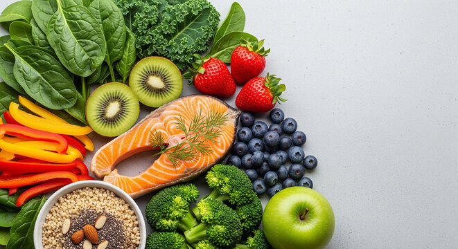 Fresh colorful superfood salmon meal prep for healthy eating and balanced diet lifestyle recipe