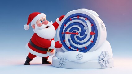 Festive Santa Claus Engaged in a Whimsical Snowy Puzzle Maze with Holiday Spirit