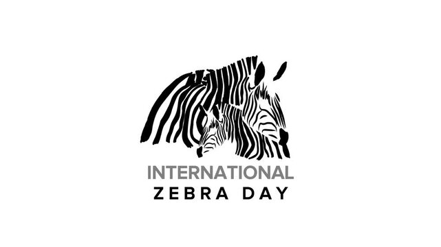 International Zebra Day celebration illustration featuring a group of zebras in black and white