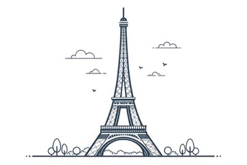 Eiffel Tower Stands Tall in a Minimalist Sketch Representing Paris