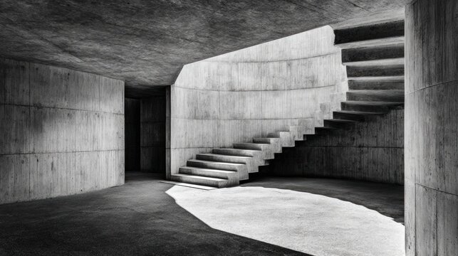Modern architecture highlights a concrete staircase in a minimal space
