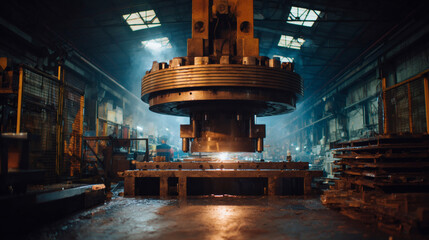 Large industrial press machine in a factory setting for heavy-duty operations