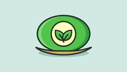 A green vegan plate with a leaf based logo