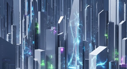 Futuristic city with energy streams