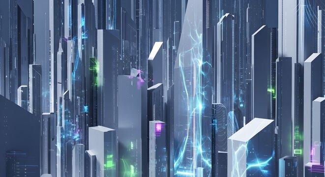 Futuristic city with energy streams