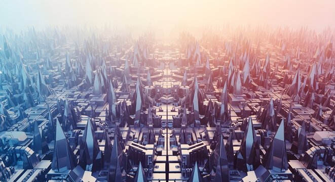 Futuristic Crystal Cityscape with Metallic Structures