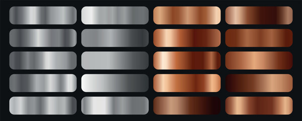 Silver and bronze gradients set. Metal gradients 