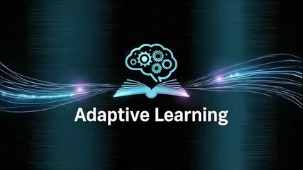 Adaptive Learning: A vibrant visualization showcasing the concept of adaptive learning, featuring the symbol of open book with gears and brain, complemented by flowing lines.