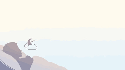 Animation of a person's silhouette sleeping peacefully in bed as a pixelated moon and cloud icon floats by, symbolizing dreams.