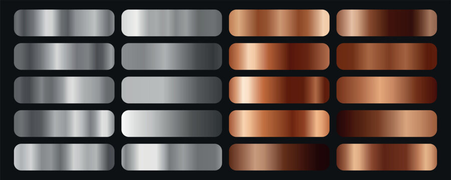 Silver and bronze gradients set. Metal gradients 