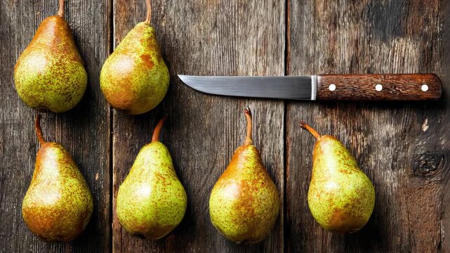 pears on a wooden table