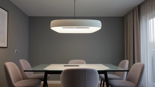 Modern Dining Room with a Rectangular Table and Pendant Light (209