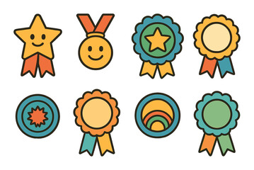 Colorful cartoon medals and ribbons collection