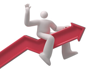 Man riding an upward arrow