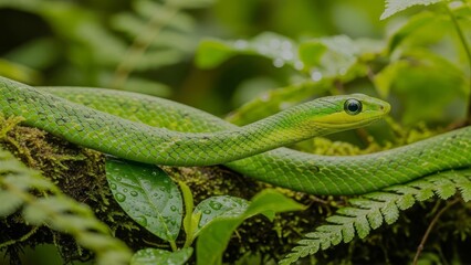 Obraz premium Macro Photography of a Snake Moving Through a Forest