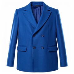 Cobalt blue double-breasted coat,  structured,  flattering fit