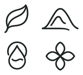 Obraz premium Minimalist nature symbols: leaf, mountain, water drop, flower