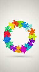 Whimsical puzzle wreath symbolizing unity connectivity and vibrant solutions