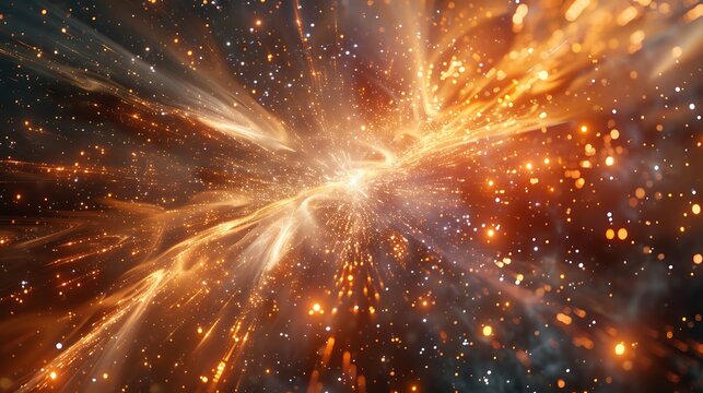 Explosion of light and energy in a cosmic nebula with glowing particles