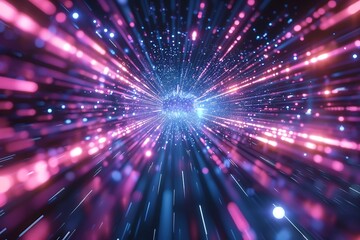 Abstract glowing tunnel of light with pink and blue streaks