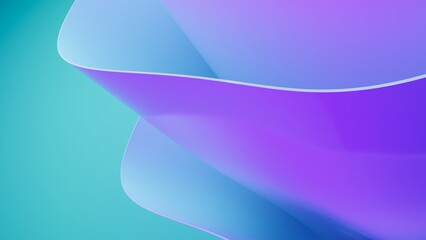 Abstract wavy curved 3d render. Blue and violet soft layers of plastic with lines, folds, ruffles. Modern wallpaper, texture pattern.