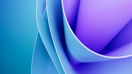 Abstract wavy curved 3d render. Blue and violet soft layers of plastic with lines, folds, ruffles....