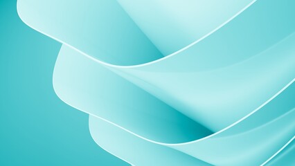 Abstract wavy curved 3d render. Turquoise soft layers of plastic with lines, folds, ruffles. Modern wallpaper, texture pattern.