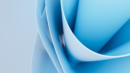Abstract wavy curved 3d render. Blue soft layers of plastic with lines, folds, ruffles. Modern wallpaper, texture pattern.