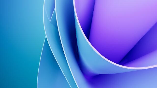 Abstract wavy curved 3d render. Blue and violet soft layers of plastic with lines, folds, ruffles. Modern wallpaper, texture pattern.