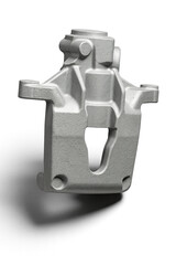 Industrial silver aluminum support bracket, precision casting part isolated on white background