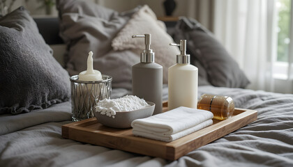 Spa still life with candles and wellness items