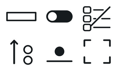 Minimalist icon set with toggle, list, alignment, arrow, and fullscreen symbols