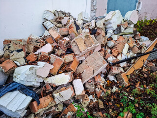 Pile of hollow concrete blocks