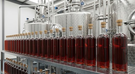 Bottled Wine Being Stored on Shelves in a Modern Factory