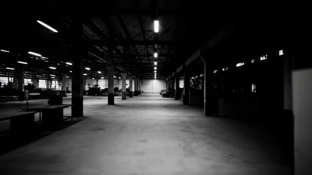 Industrial Factory Interior View With Long Hallway