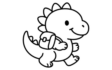 Fototapeta premium Cute dinosaur with backpack: adorable outline art for kids