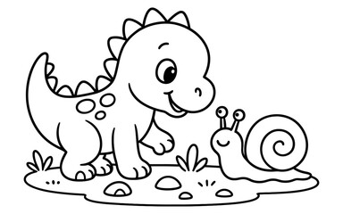 Obraz premium Adorable dinosaur and snail friendship coloring page for kids