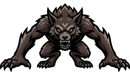 Obraz premium Intimidating Werewolf Creature Illustration with Fierce Expression and Predatory Stance Ready to Attack