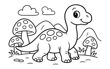 Obraz premium Cute dinosaur coloring page for kids with cartoon background