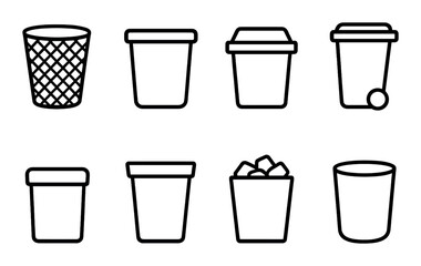 Simple black trash bin icons on textured gray background