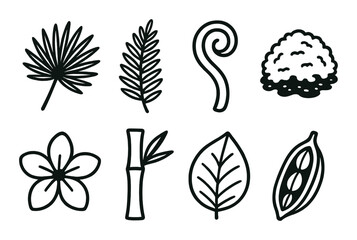 Tropical plant silhouettes on wooden background